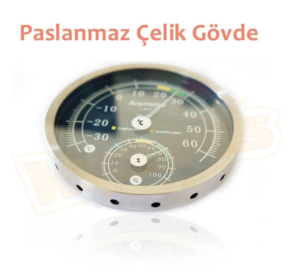 Anymetre TH603 Termometre Nem Ölçer Higrometre Paslanmaz Çelik Metal Çerçeve - 2