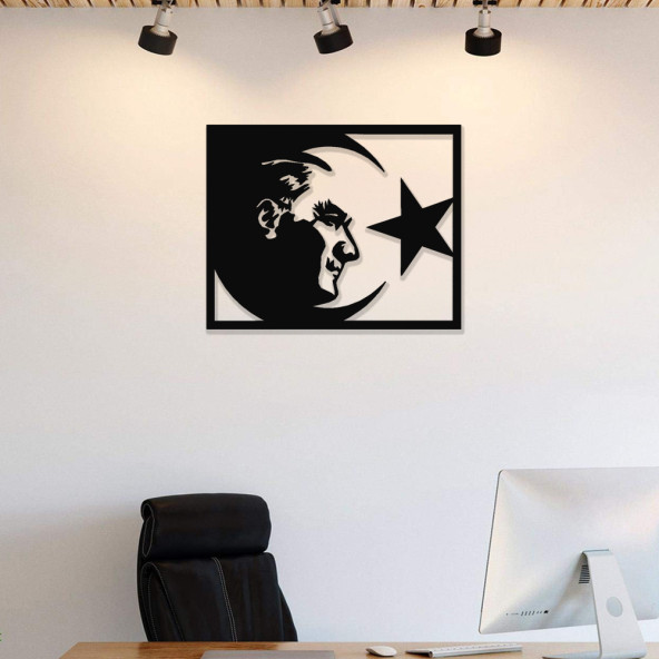 ANSAC METAL Atatürk ve Ayyıldız Metal Duvar Tablosu 50x65cm Siyah