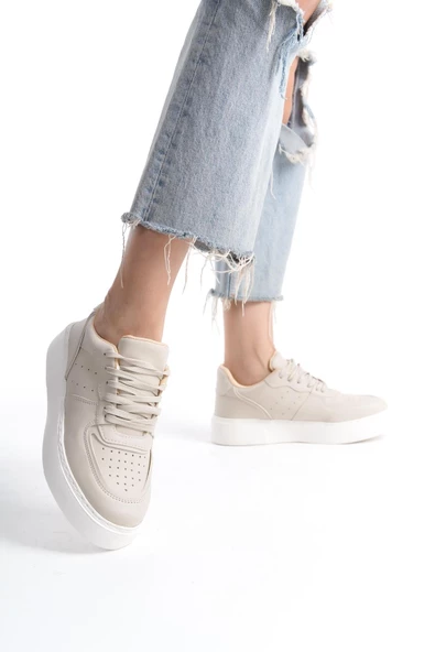 Kadın Bağcıklı Kalın Taban Rahat Günlük Spor Ayakkabı Sneaker - Resim 5