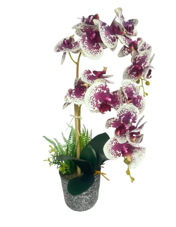 Nettenevime Yapay Çiçek 2li Benekli Fuşya Islak Orkide Seramik Saksıda Orkide 60cm