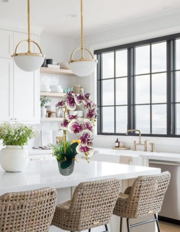 Nettenevime Yapay Çiçek 2li Benekli Fuşya Islak Orkide Seramik Saksıda Orkide 60cm - 2