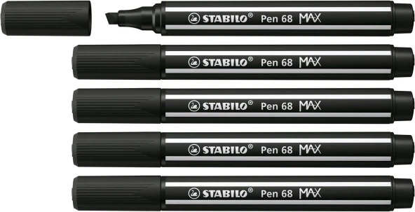 Stabilo Keçe Uçlu Kalem 68 Max Siyah Keçe Uçlu İşaretleme Kalemi (5 Li Paket)