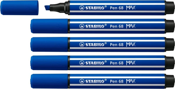 Stabilo Keçe Uçlu Kalem 68 Max Koyu Mavi Keçe Uçlu İşaretleme Kalemi (5 Li Paket)