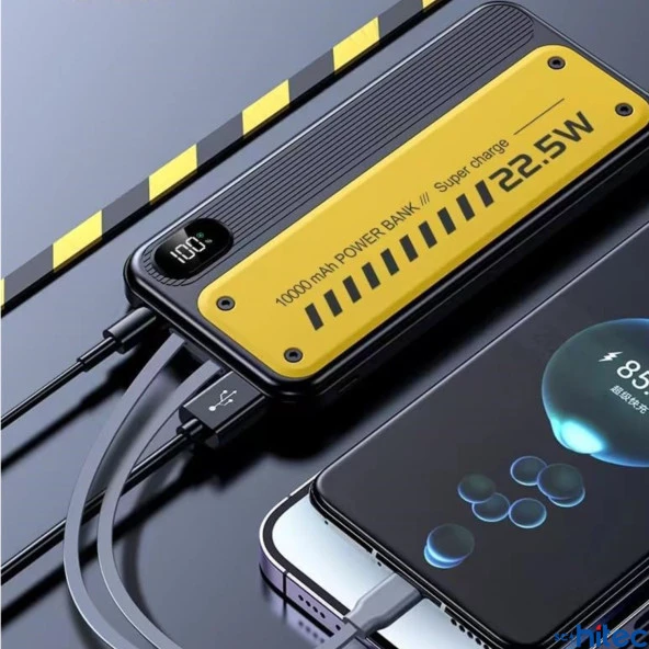 ScHitec YK 22.5W Type-C ve Lightning Kablolu Led Göstergeli UsbA&Type-C Çıkışlı Süper Şarj 10000mAh Powerbank - 2