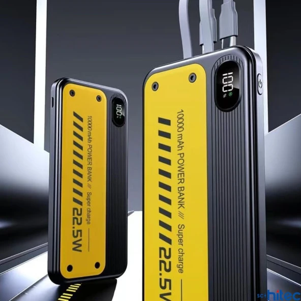 ScHitec YK 22.5W Type-C ve Lightning Kablolu Led Göstergeli UsbA&Type-C Çıkışlı Süper Şarj 10000mAh Powerbank - 4