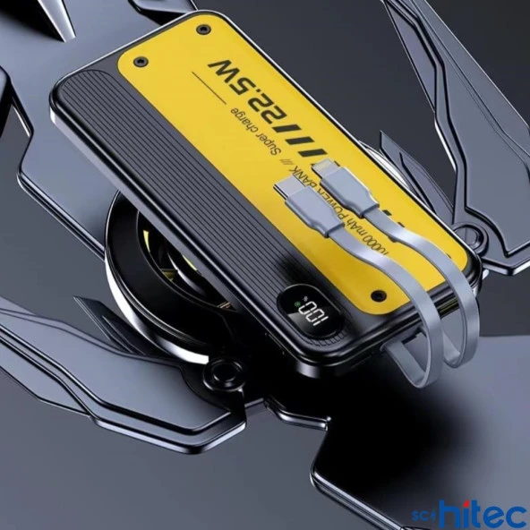 ScHitec YK 22.5W Type-C ve Lightning Kablolu Led Göstergeli UsbA&Type-C Çıkışlı Süper Şarj 10000mAh Powerbank - 5