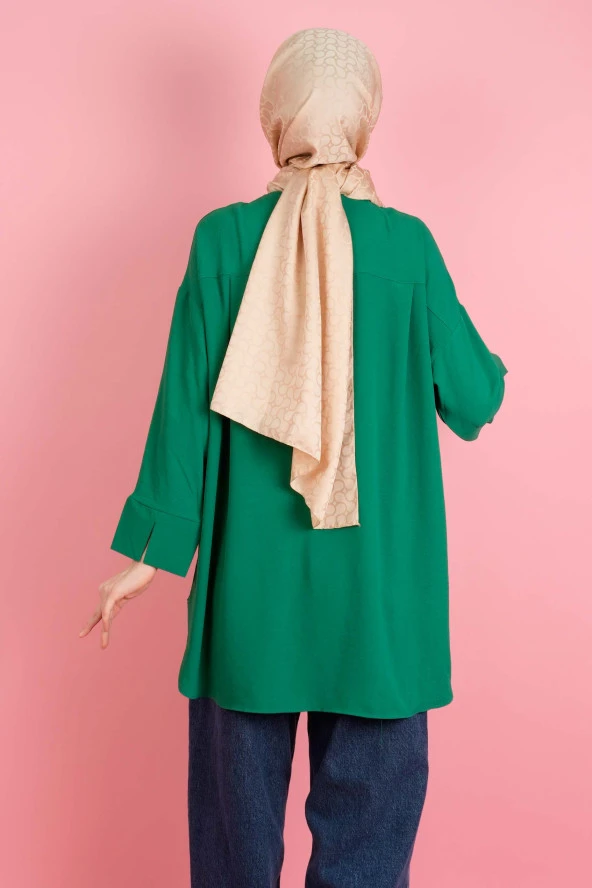 Kadın Bisiklet Yaka Tunik Basic Kol Yırtmaç Detaylı Aerobin Tunik Yeşil - 3