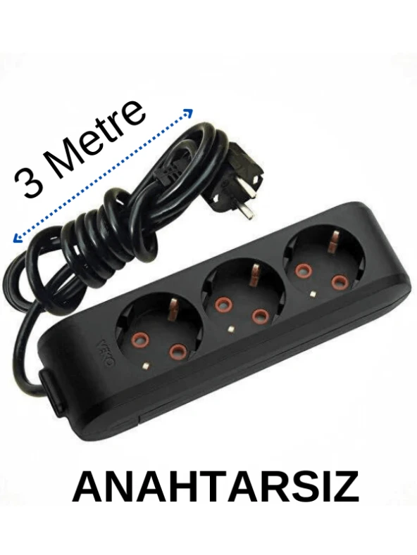 Viko (3'Lü) Üçlü Priz Topraklı Kablolu Siyah 3 (Üç) Metre