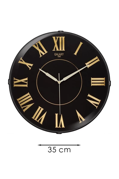 YALDIZLI ROMA RAKAM SİYAH ZEMİNLİ DUVAR SAATİ 35 CM - 5
