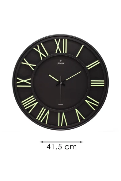 SİYAH ZEMİNLİ FOSFORLU ROMA RAKAMLI DUVAR SAATİ 41.5 CM - 3