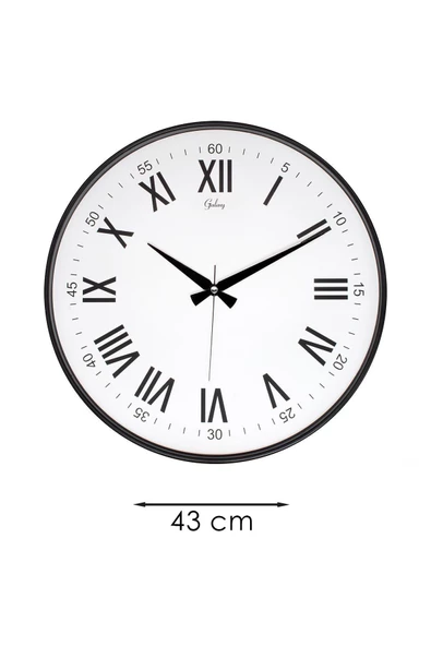 SİYAH ROMA RAKAMLI BEYAZ ZEMİNLİ DUVAR SAATİ 43 CM - 3