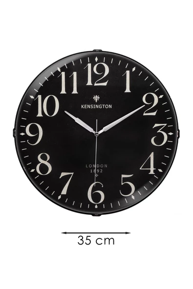 KENSINGTON LONDON YAZILI SİYAH ZEMİNLİ BOMBELİ DUVAR SAATİ 35 CM - 3