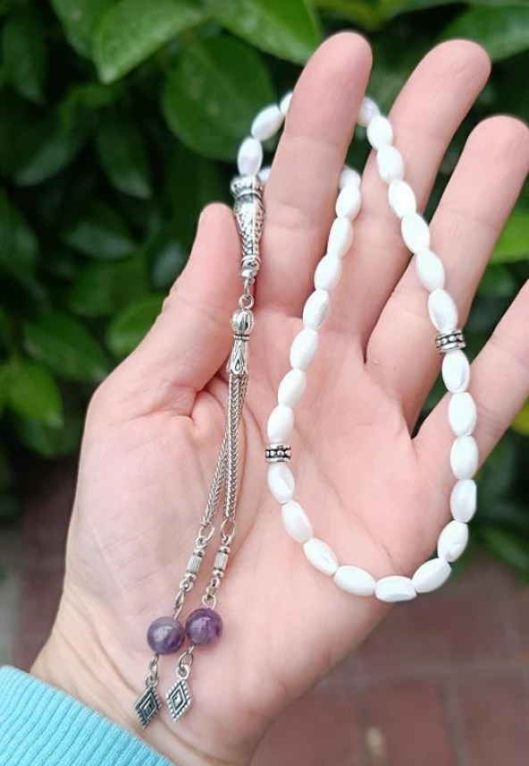 Tesbih 33 lük Sedef Ametist Püskül Arpa Kesim Tespih - 2