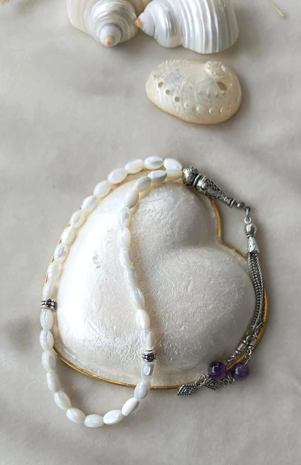 Tesbih 33 lük Sedef Ametist Püskül Arpa Kesim Tespih - 5