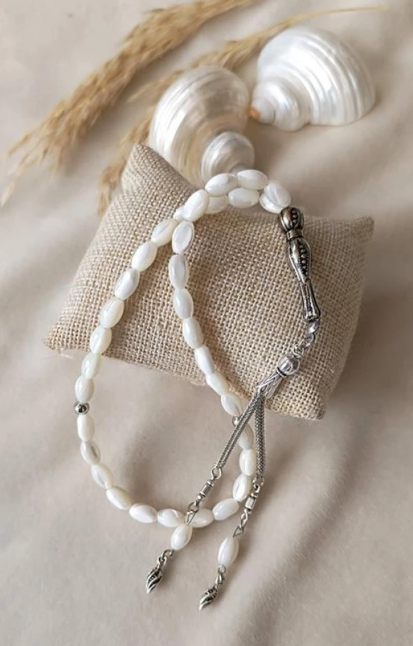 Tesbih 33 lük Sedef Doğal Taş Arpa Kesim Tespih