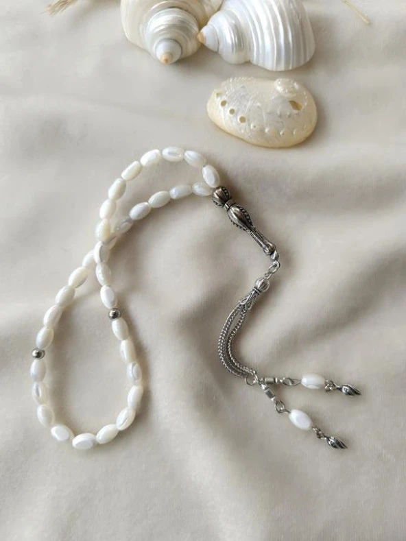 Tesbih 33 lük Sedef Doğal Taş Arpa Kesim Tespih - 2