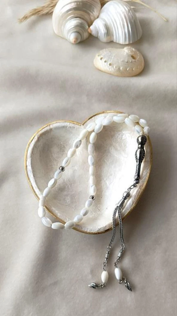 Tesbih 33 lük Sedef Doğal Taş Arpa Kesim Tespih - 4