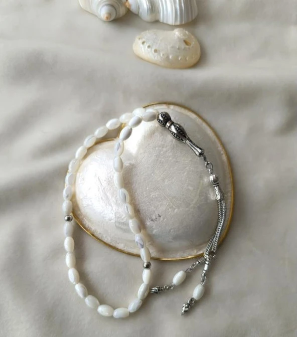 Tesbih 33 lük Sedef Doğal Taş Arpa Kesim Tespih - 5