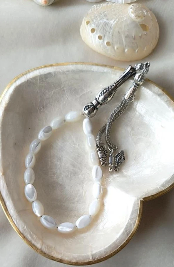 Tesbih Maskot Efe Tesbihi Sedef Doğal Taş Arpa Kesim Tespih