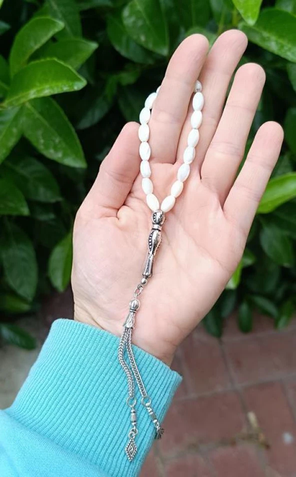 Tesbih Maskot Efe Tesbihi Sedef Doğal Taş Arpa Kesim Tespih - 2