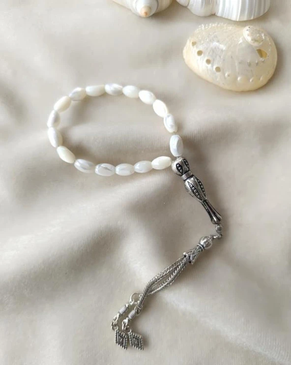 Tesbih Maskot Efe Tesbihi Sedef Doğal Taş Arpa Kesim Tespih - 3