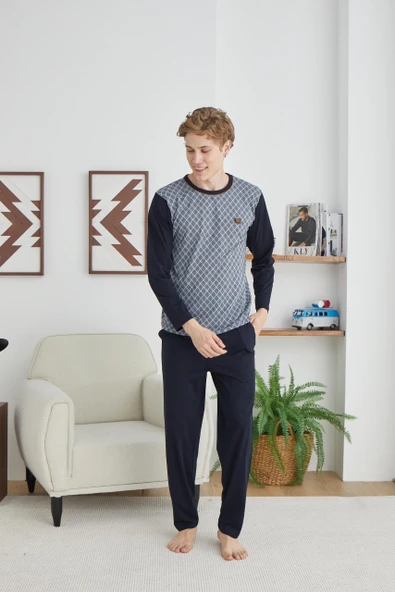 Kly 9251 Erkek 0 Yaka Uzun Kol Pijama Takım ürün görseli 1