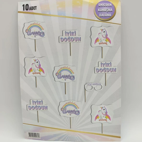 Unicorn Temalı 10lu Konuşma Balonu Seti