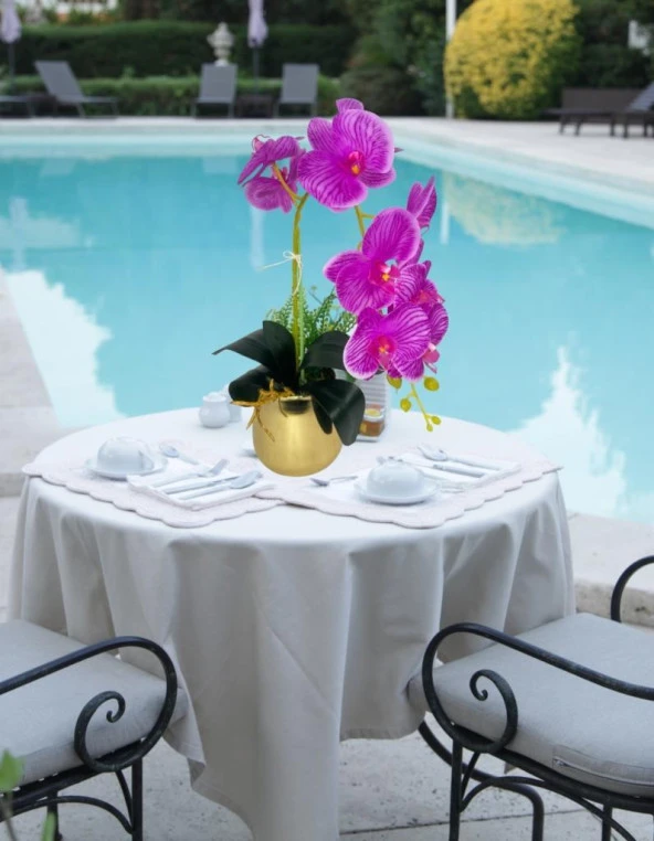 Nettenevime Yapay Çiçek Fuşya Islak Orkide Gold Metal Saksıda Seramik Saksıda Orkide 60cm - Resim 3