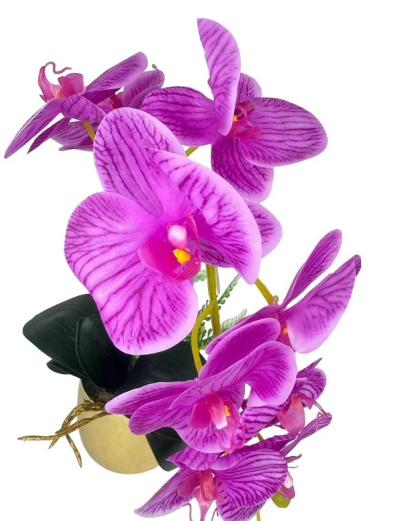 Nettenevime Yapay Çiçek Fuşya Islak Orkide Gold Metal Saksıda Seramik Saksıda Orkide 60cm - Resim 5