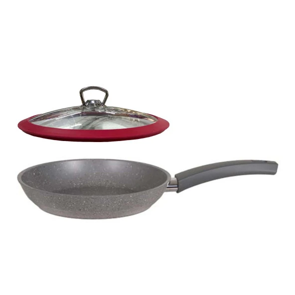 Mehtap Granit Tava 24 CM Kırmızı Silikon Kapaklı