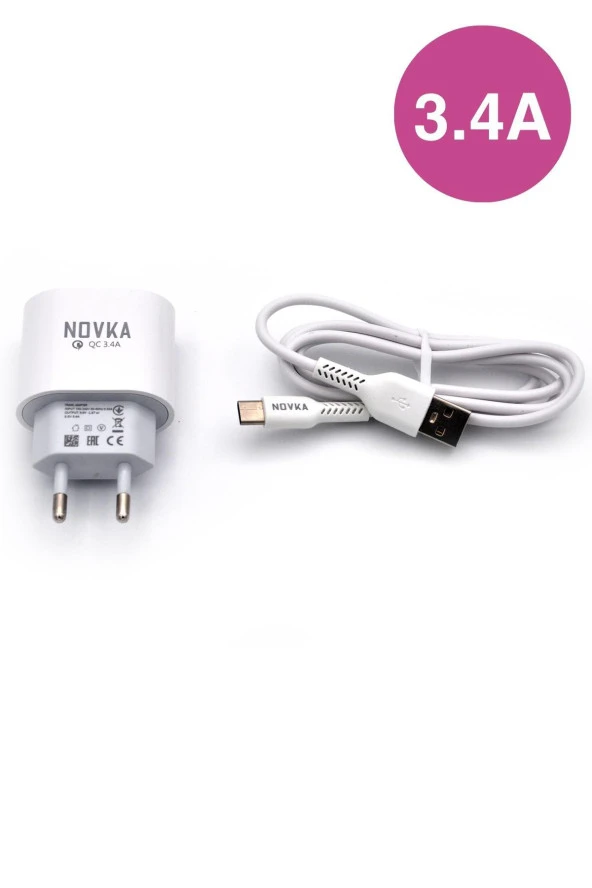 Type-C & USB Girişli 3.4 A Şarj Cihazı 1 Metre Kablo + Adaptör Samsung Oppo Xiaomi Modellerle Uyumlu