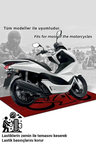 SonicTouch Motosiklet Park Matı Kaymaz Yıkanır Yağa Dayanıklı Kırmızı Motor Garaj Paspası 70x170cm - 5