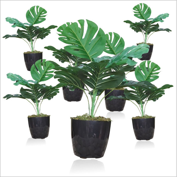 Yapay Uzun 40 cm Çimli Saksılı Monstera Deliciosa Deve Tabanı Kauçuk Çiçeği Bitkisi Ağacı Yaprağı - 2