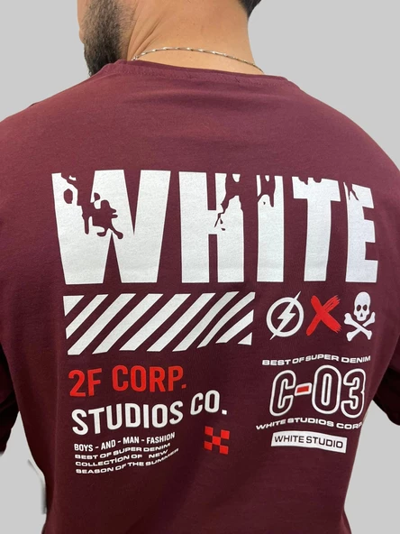 Erkek Lost Oversize Bisiklet Yaka Bordo Tişört - 2