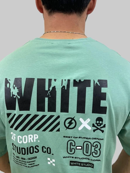 Erkek Lost Oversize Bisiklet Yaka Mint Yeşili Tişört - 6