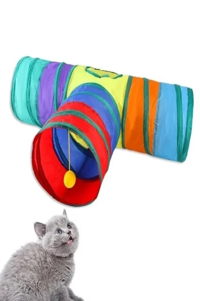 T  Kedi Tüneli Katlanır Gökkuşağı Uzun Düz Kedi Köpek Oyun Tüneli Evcil Hayvan Oyun Tüneli