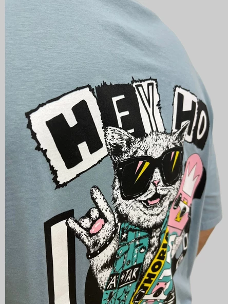 Erkek Hey Oversize Bisiklet Yaka Gök Mavisi Tişört - 7
