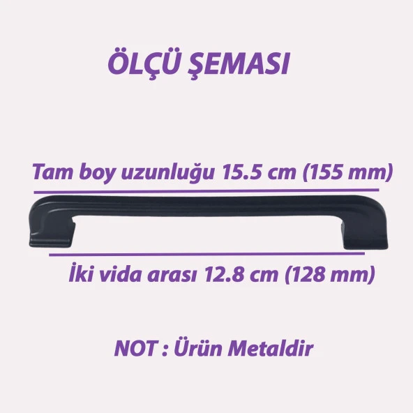 Peri Kulp 128 mm Siyah Mutfak Kulpu Çekmece Dolap Kapak Kulbu Metal  Mobilya Dolabı Kulpları - Resim 3