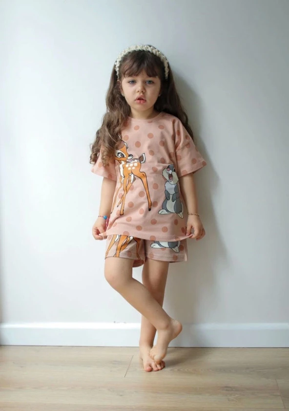 Geyik ve Tavşan Baskılı Kız Çocuk Takım ürün görseli