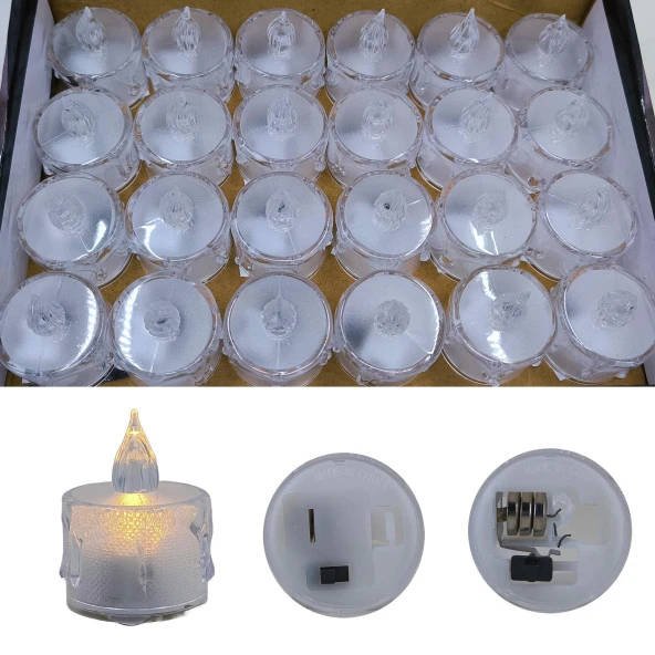 Hedyex 4cm Şeffaf Led Mum 3 Pilli On-Off Düğmeli 24lü Kutu - 3