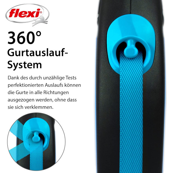 Flexi new neon M boy şerit tasma medium 5 metre otomatik şeritli köpek uzatma max 25kg mavi şerit - 2