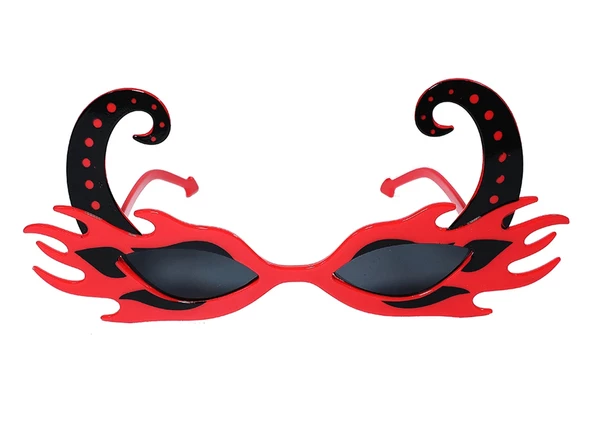 Siyah Boynuzlu Kırmızı Renk Alevli Parti Gözlüğü 21x10 cm - Resim 2