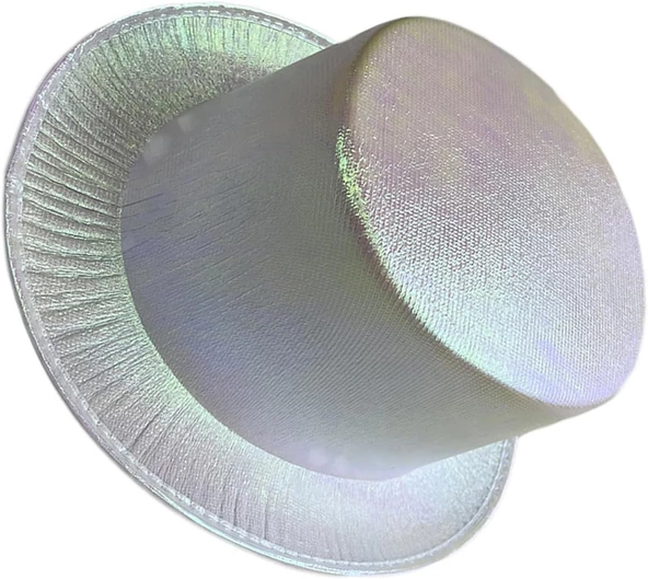 Beyaz Renk Işıltılı Hologram Kumaş Kaplama Fötr Silindir Şapka Yetişkin Boy - Resim 2