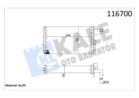 KALORİFER RADYATÖRÜ FIAT TEMPRA 95 01 TİPO 95 01 ALFA ROMEO 145 95 01 146 94 01 155 92 97 250x158x42 2 SIRA AL PL SİSTEM