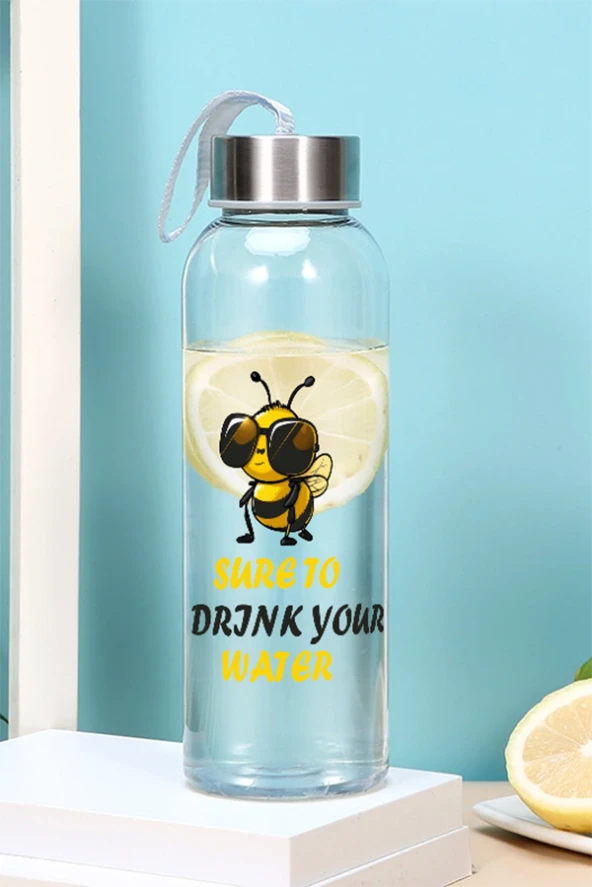 500 Ml Matara - Arı Desen Motivasyon Matarası - Sticker Hediyeli