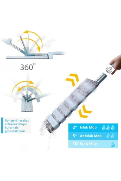 Hansel Kendinden Sıkmalı Mikrofiber Mop Kendini Temizleyen Mop Yedek Bez Hediyeli - 3