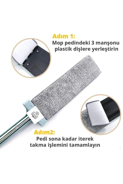 Hansel Kendinden Sıkmalı Mikrofiber Mop Kendini Temizleyen Mop Yedek Bez Hediyeli - 4