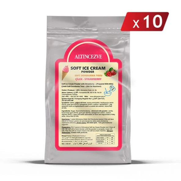 Altıncezve Soft Dondurma Tozu Çilekli 1.300 Gr x 10 Adet - (5L Süt)