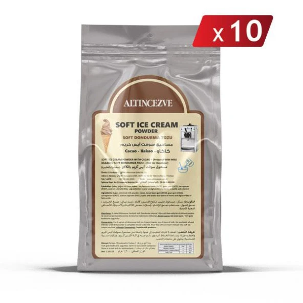 Soft Dondurma Tozu Kakaolu 1.300 Gr x 10 Adet - 5L (Süt)