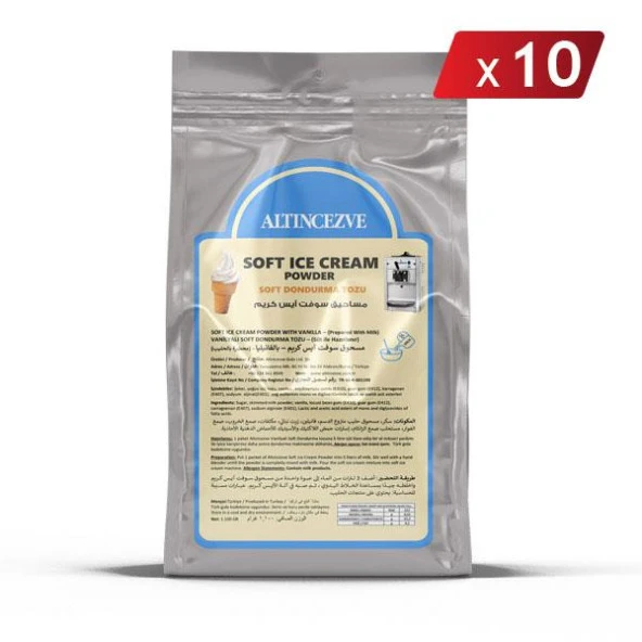 Soft Dondurma Tozu Vanilyalı 1.300 Gr x 10 Adet - 5L (Süt)